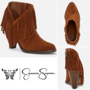 Jessica Simpson Tan Fringe Heeled Boots